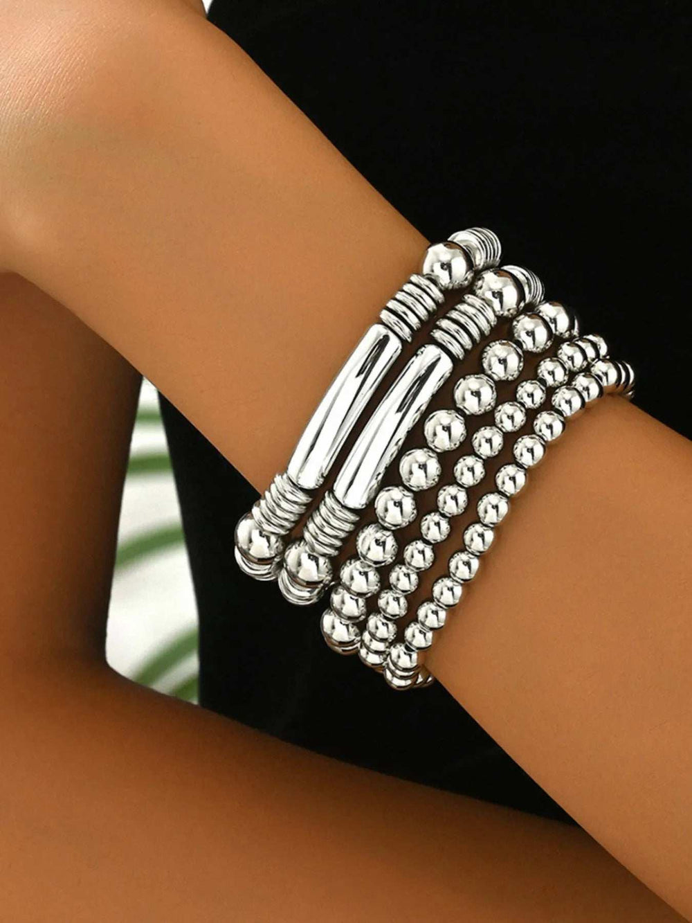 5 Piece Stainless Steel Beaded Bracelet - Trendsi - Flyclothing LLC