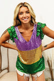 BiBi Mardi Gras Sequin Color Block Ruffled Top - Trendsi - Flyclothing LLC
