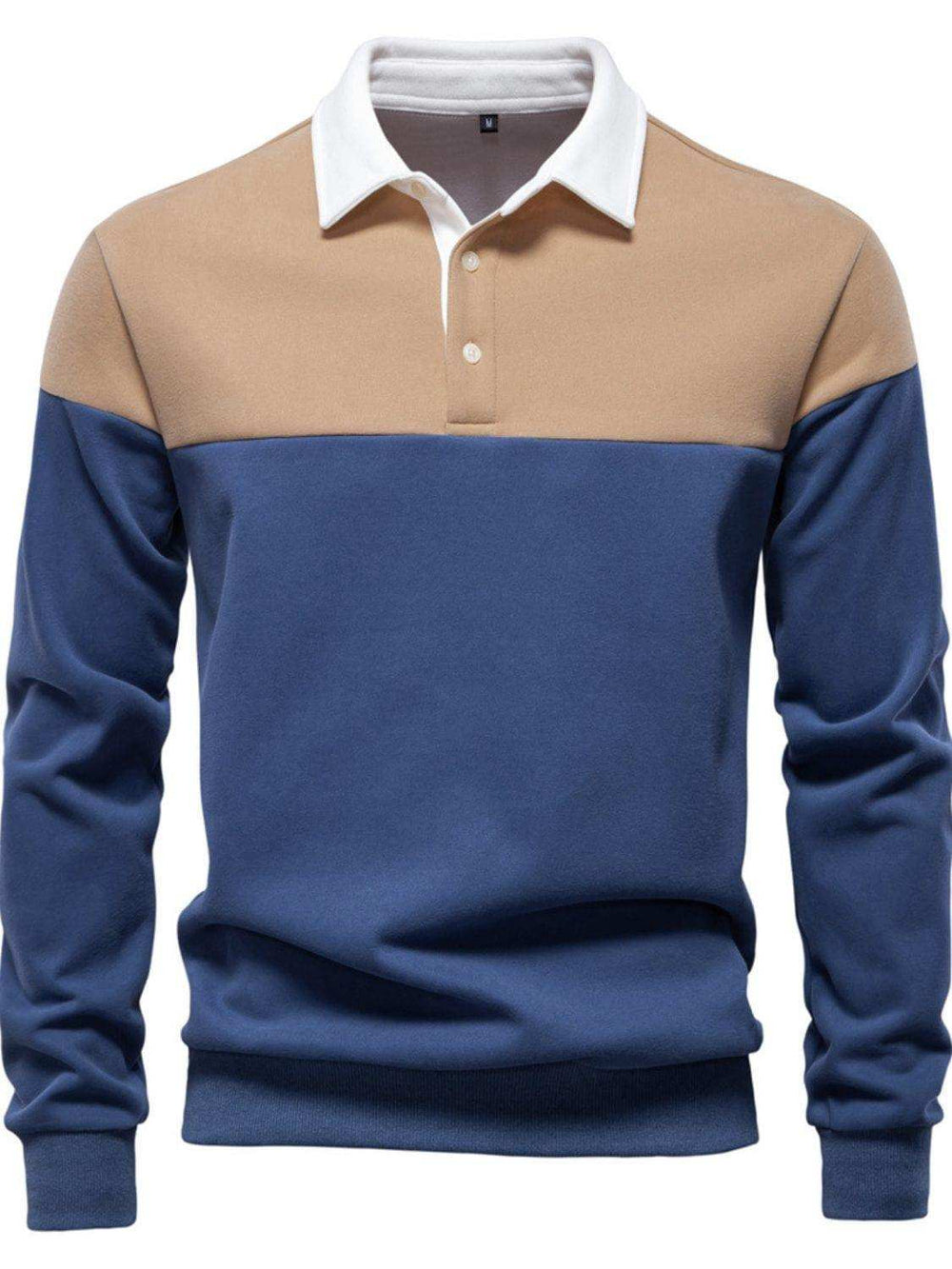 Men's Collared Neck Contrast Long Sleeve Polo - Trendsi - Flyclothing LLC