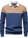 Men's Collared Neck Contrast Long Sleeve Polo - Trendsi - Flyclothing LLC