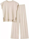 Casual Solid Color Cap Sleeve Top and Pants Knit Set - Trendsi - Flyclothing LLC