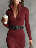 Full Size Ribbed Knit Turtleneck Sweater Dress Plus Size - Trendsi - Flyclothing LLC