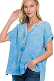 Zenana Washed Double Gauze 3/4 Button Henley Neck Shirt - Trendsi - Flyclothing LLC