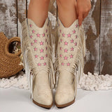 Star Fringe Block Heel Boots - Trendsi - Flyclothing LLC