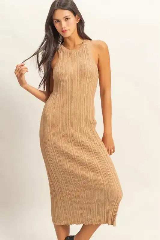 HYFVE Round Neck Bodycon Ribbed Knit Dress - Trendsi - Flyclothing LLC