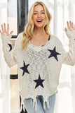 ADORA Distressed Star Sweater Top - Trendsi - Flyclothing LLC