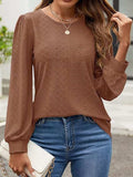 Eyelet Round Neck Long Sleeve Top - Trendsi - Flyclothing LLC