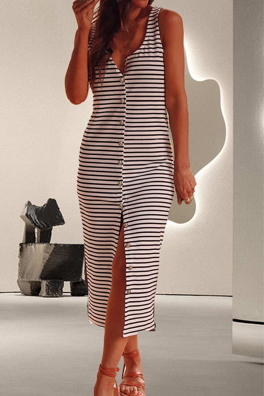 Striped Wide Strap Midi Dress - Trendsi - Flyclothing LLC
