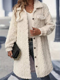 Fuzzy Button Up Long Sleeve Longline Coat - Trendsi - Flyclothing LLC