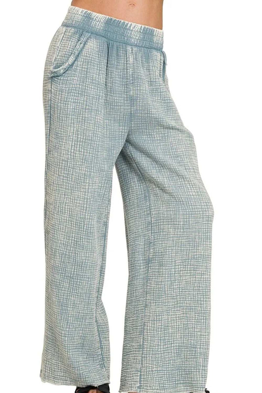 Zenana Washed Double Gauze Elastic Band Waist Pants - Trendsi - Flyclothing LLC
