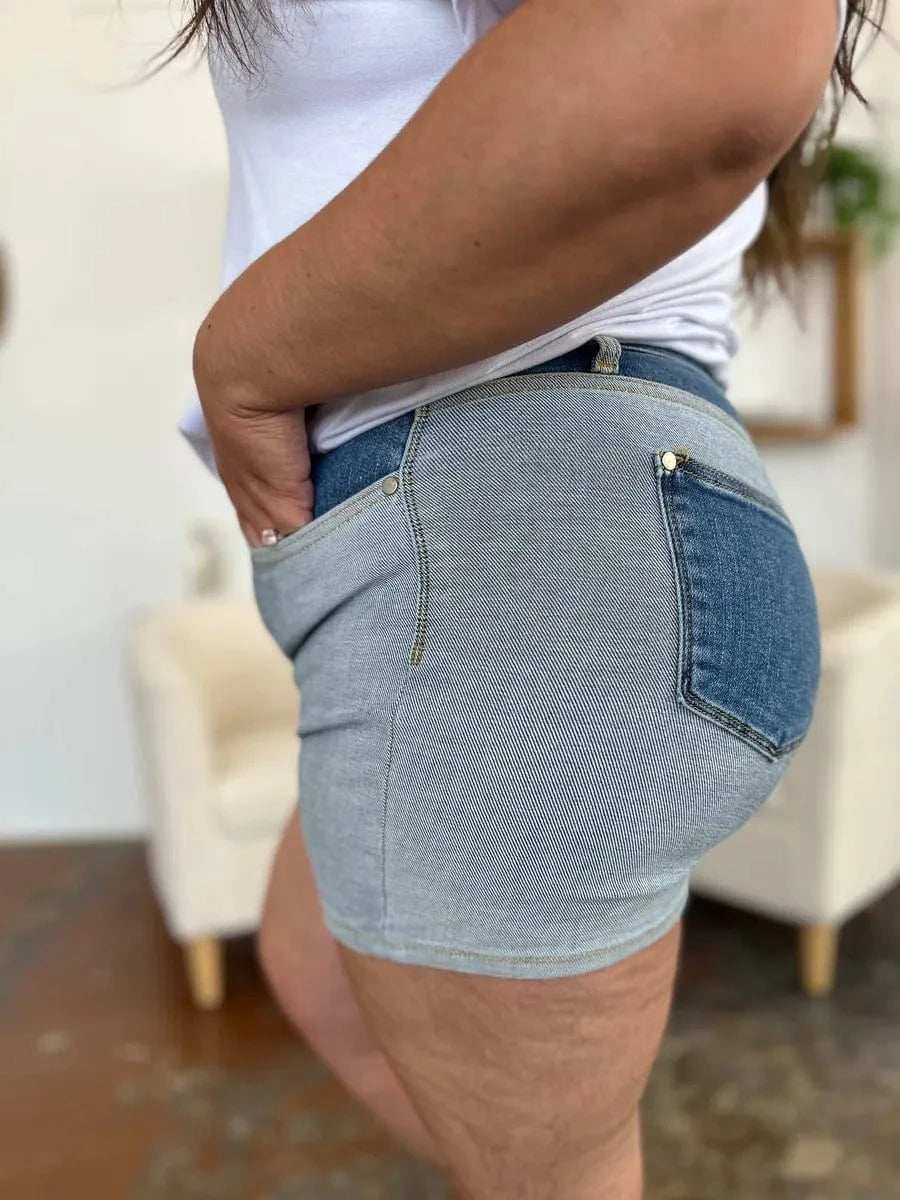 Judy Blue Full Size Color Block Denim Shorts - Trendsi - Flyclothing LLC