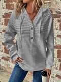 Full Size Texture Button Detail Drawstring Long Sleeve Hoodie - Trendsi - Flyclothing LLC