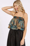 Mittoshop Paisley Patchwork Print Satin Ruffle Crop Cami - Trendsi - Flyclothing LLC