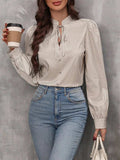 Striped Tie Neck Long Sleeve Blouse - Trendsi - Flyclothing LLC