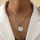 Chain Link Necklace with Vintage Coin Pendant - Trendsi - Flyclothing LLC