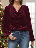 Lovelet Cowl Neck Long Sleeve Blouse - Trendsi - Flyclothing LLC