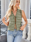 Tie Front Striped Knit Vest - Trendsi - Flyclothing LLC
