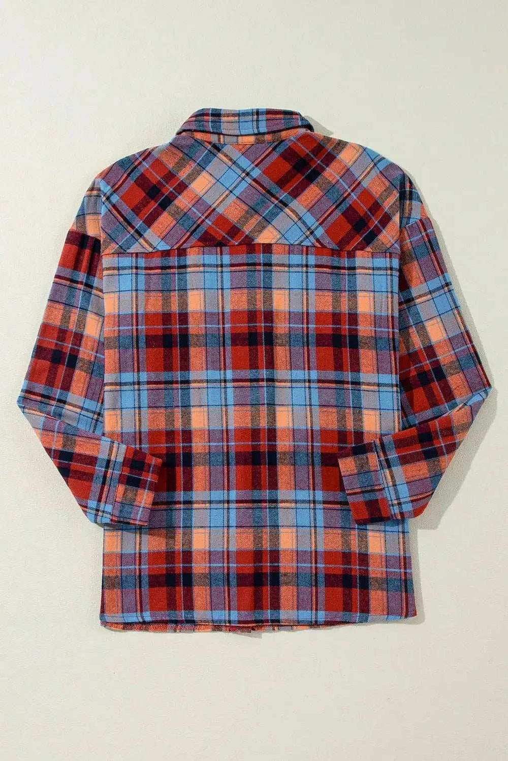 Plaid Collared Neck Long Sleeve Shirt - Trendsi - Flyclothing LLC