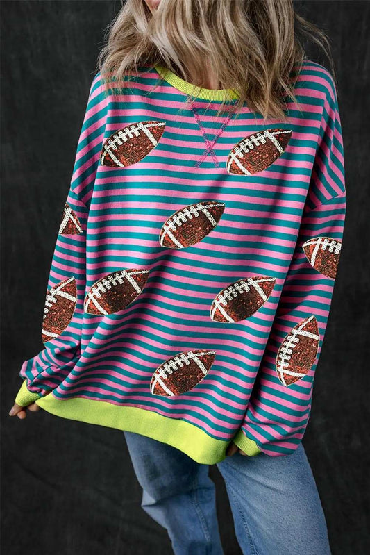 Striped Football Long Sleeve Sweatshirt - Trendsi - Flyclothing LLC
