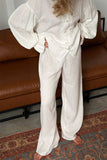 Breathable Ruffled V-Neck Long Sleeve Top and Pants Set - Trendsi - Flyclothing LLC