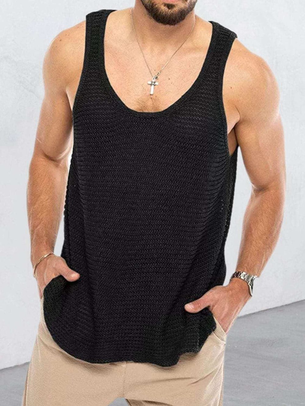 Men's Plus Size Round Neck Wide Strap Tank - Trendsi - Flyclothing LLC