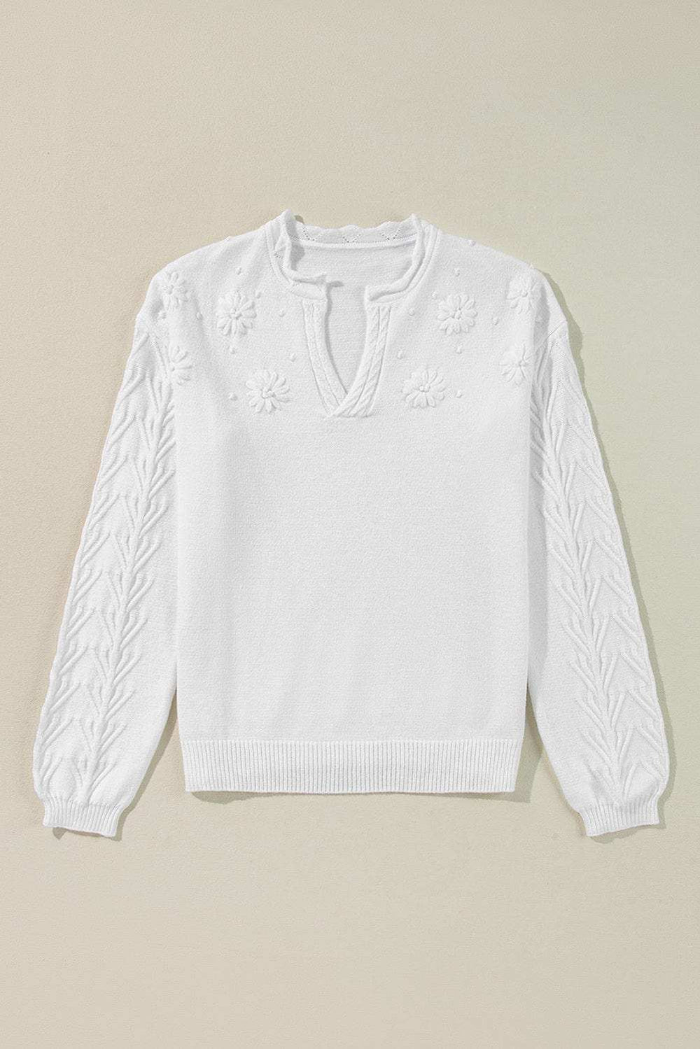 Daisy Notched Long Sleeve Sweater - Trendsi - Flyclothing LLC