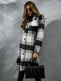Plaid Collared Neck Long Sleeve Coat - Trendsi - Flyclothing LLC