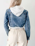 Distressed Zip Up Cropped Hooded Denim Jacket - Trendsi - Flyclothing LLC