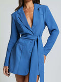 Lapel Collar Tie Waist Blazer - Trendsi - Flyclothing LLC