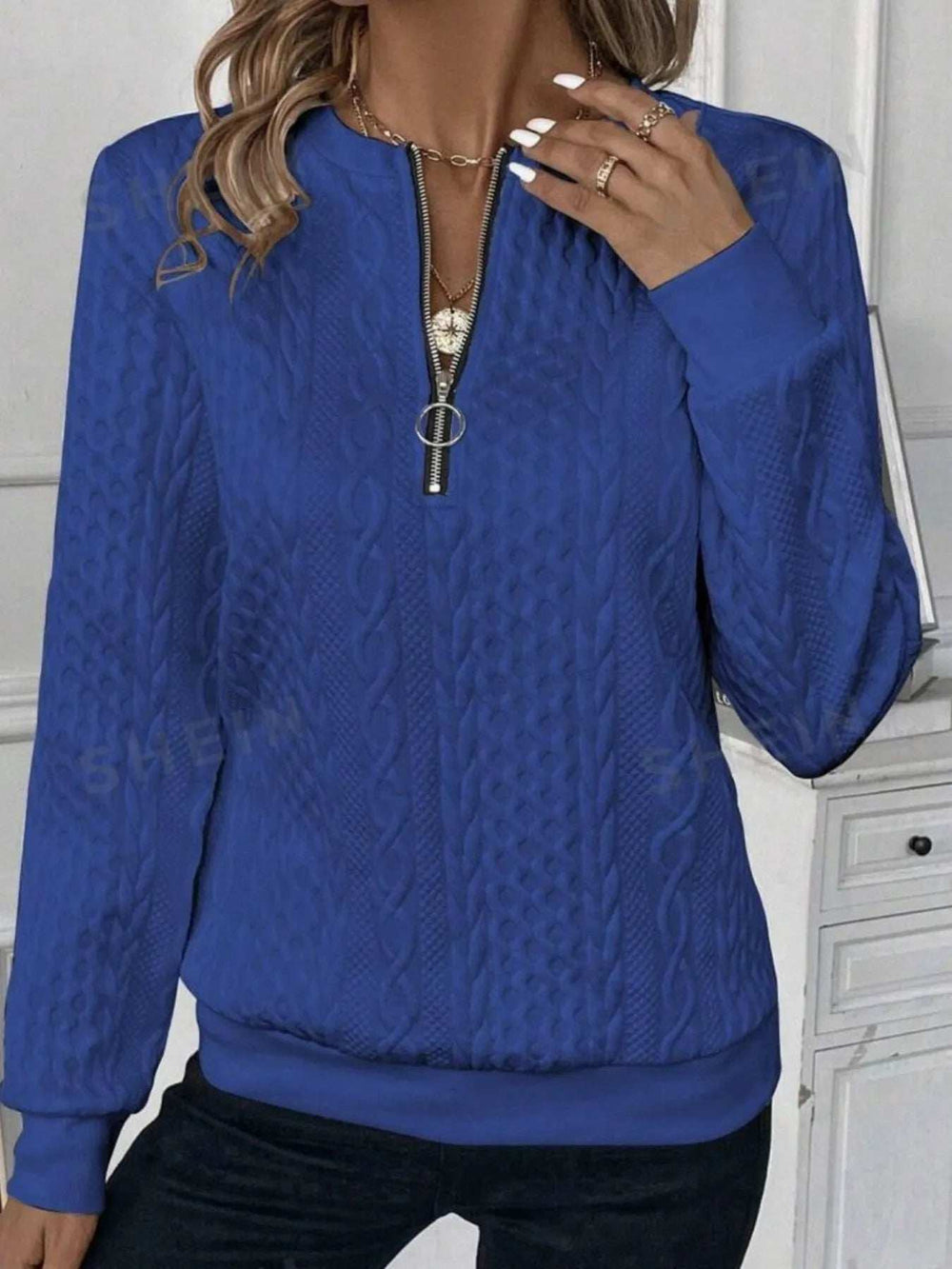 Quarter-Zip Long Sleeve Sweatshirt - Trendsi - Flyclothing LLC