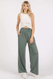 Mittoshop Stretch Banded Waist Wide Leg Pants with Pockets - Trendsi - Flyclothing LLC