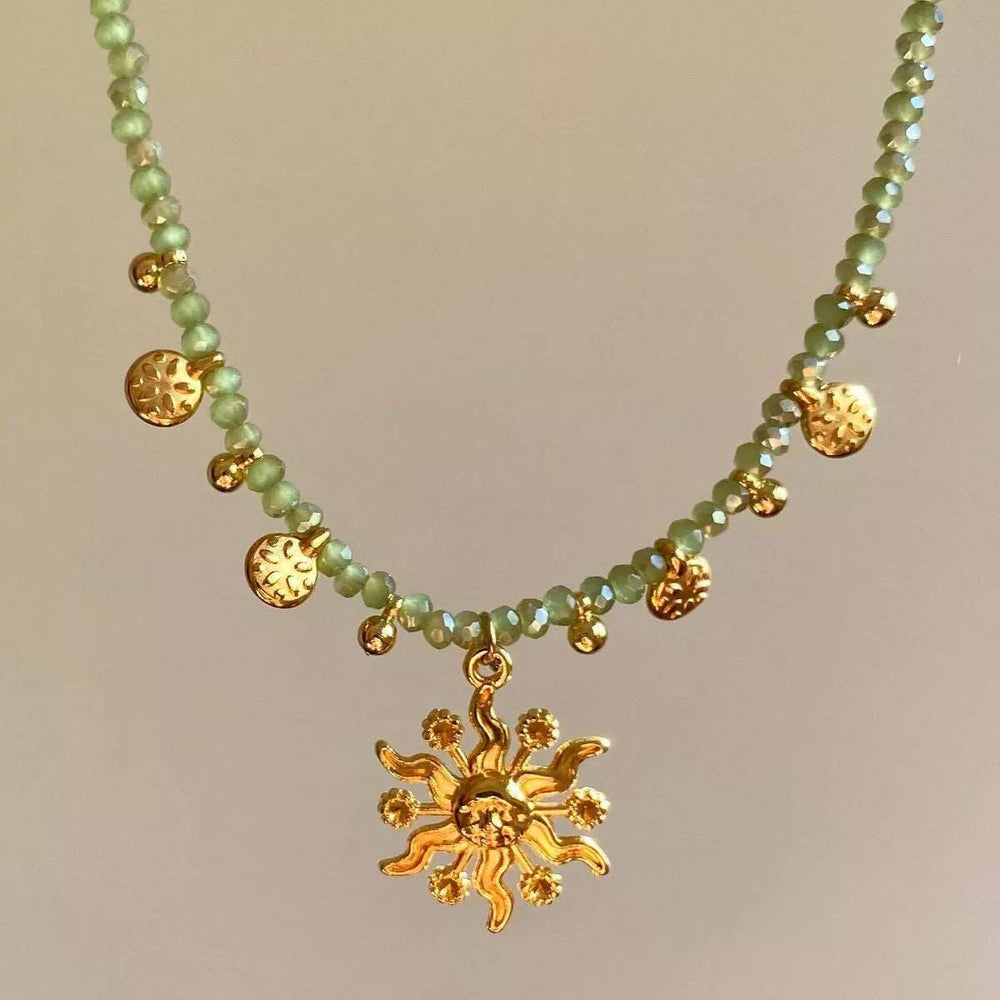 14K Gold-Plated Bead Sun Pendant Necklace - Trendsi - Flyclothing LLC