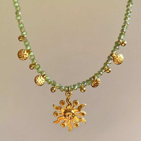 14K Gold-Plated Bead Sun Pendant Necklace - Trendsi - Flyclothing LLC