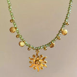14K Gold-Plated Bead Sun Pendant Necklace - Trendsi - Flyclothing LLC