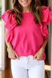 Swiss Dot Round Neck Cap Sleeve Blouse - Trendsi - Flyclothing LLC