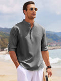Men's Full Size Half Button Long Sleeve Shirt Plus Size - Trendsi - Flyclothing LLC