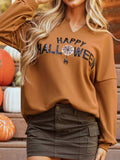 Happy Halloween Graphic Notched Long Sleeve Loose Top - Trendsi - Flyclothing LLC