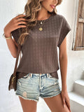 Textured Round Neck Short Sleeve Top - Trendsi - Flyclothing LLC