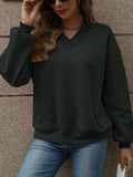V-Neck Long Sleeve Dropped Shoulder Sweatshirt - Trendsi - Flyclothing LLC