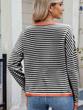 Striped Contrast Round Neck Long Sleeve Sweater - Trendsi - Flyclothing LLC