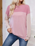 Color Block Round Neck Long Sleeve Sweatshirt - Trendsi - Flyclothing LLC