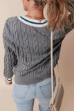 Cable-Knit V-Neck Long Sleeve Sweater - Trendsi - Flyclothing LLC