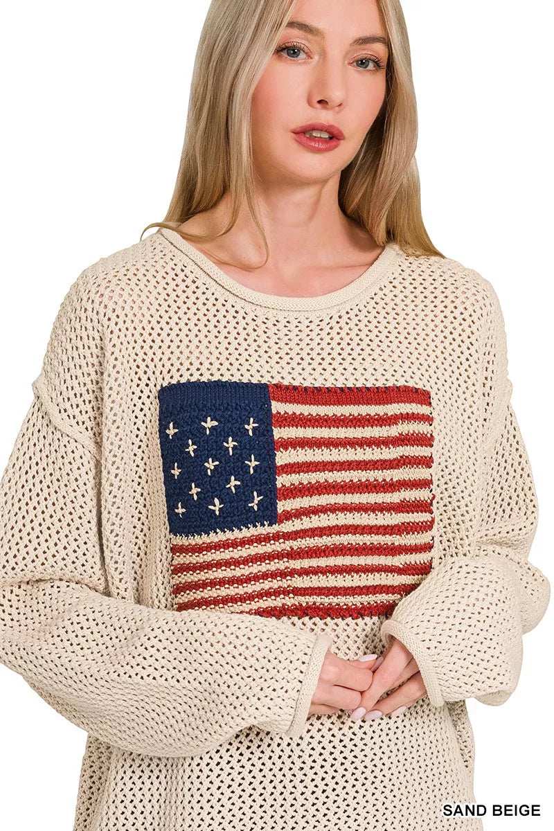 Zenana American Flag Crew Neck Sweater - Trendsi - Flyclothing LLC