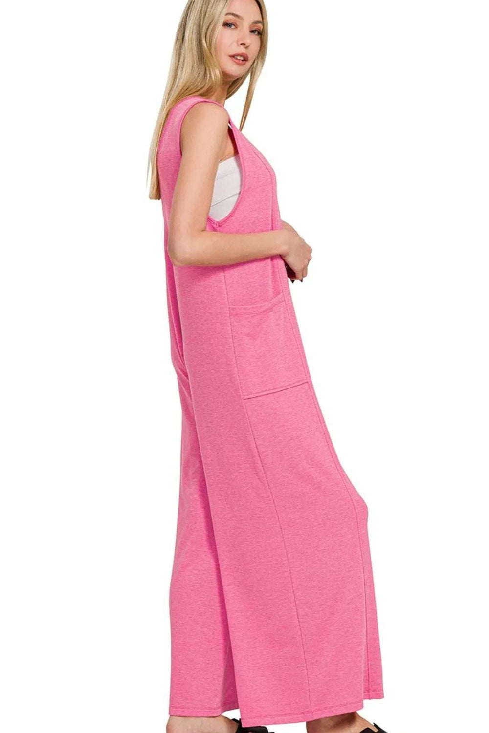 Zenana French Terry Deep V Neck Jumpsuits - Trendsi - Flyclothing LLC