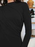 Ruched Mock Neck Long Sleeve T-Shirt - Trendsi - Flyclothing LLC