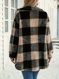 Button Down Collared Neck Plaid Teddy Coat with Pockets - Trendsi - Flyclothing LLC