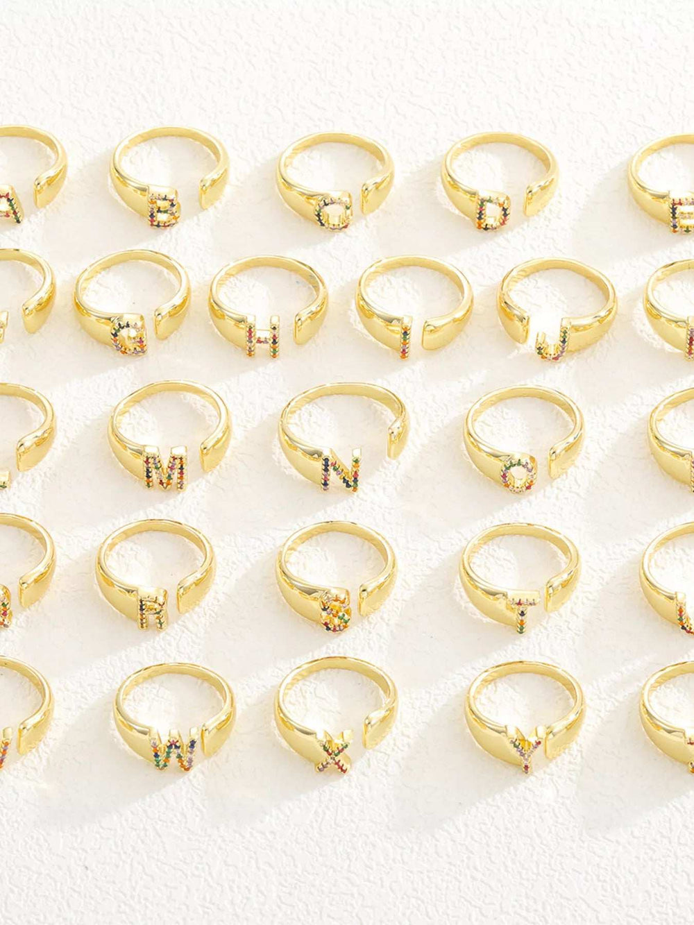 18K Gold-Plated Zircon Letter Ring - Trendsi - Flyclothing LLC