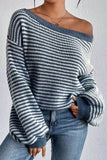 Striped Boat Neck Long Sleeve Sweater - Trendsi - Flyclothing LLC