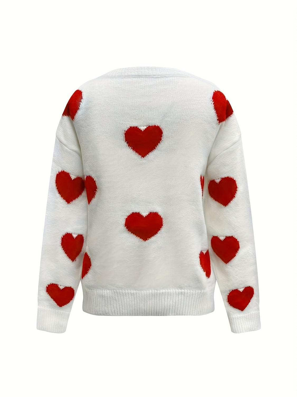 Valentine’s Day Heart Round Neck Long Sleeve Sweater - Trendsi - Flyclothing LLC