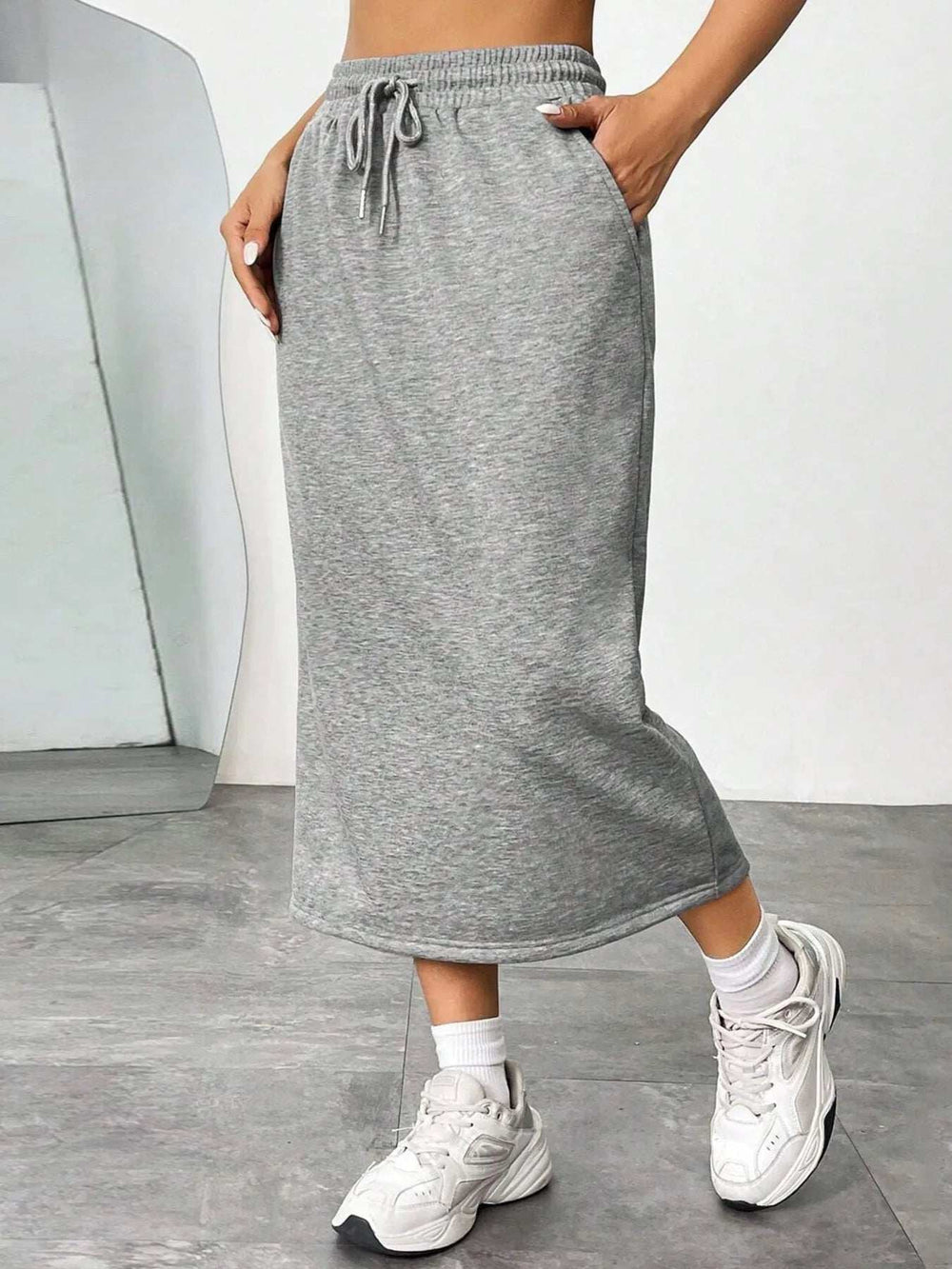 Slit Drawstring Midi Skirt - Trendsi - Flyclothing LLC
